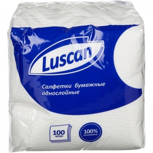 Салфетки бумажные 24x24см, 1-слойные Luscan, белые, 100шт.