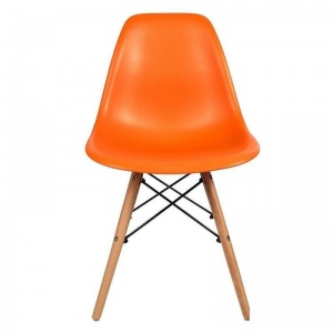 Стул для столовых Eames, пластик оранжевый, металл, дерево, 1шт.